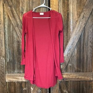 Red long sleeved cardigan
